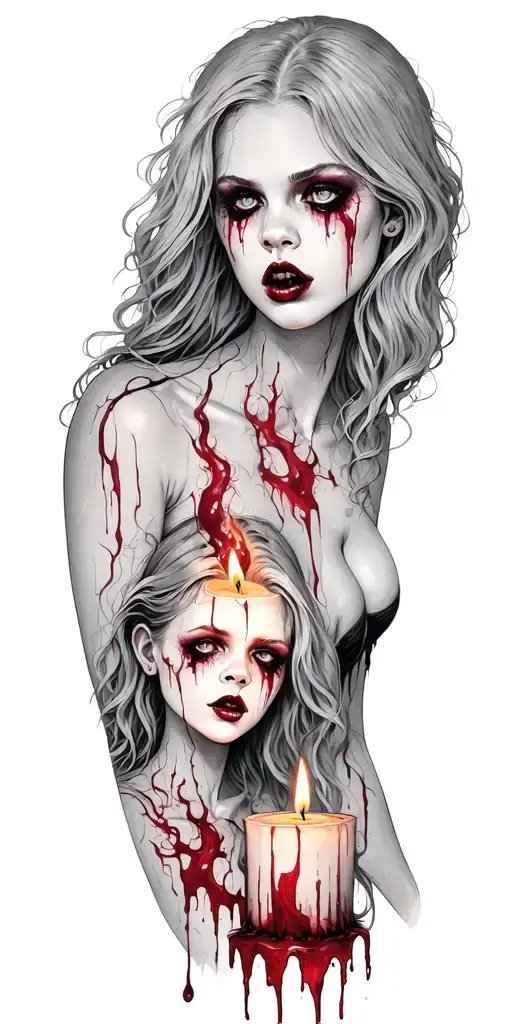 multiple vampire blood women candle burning tattoo design idea