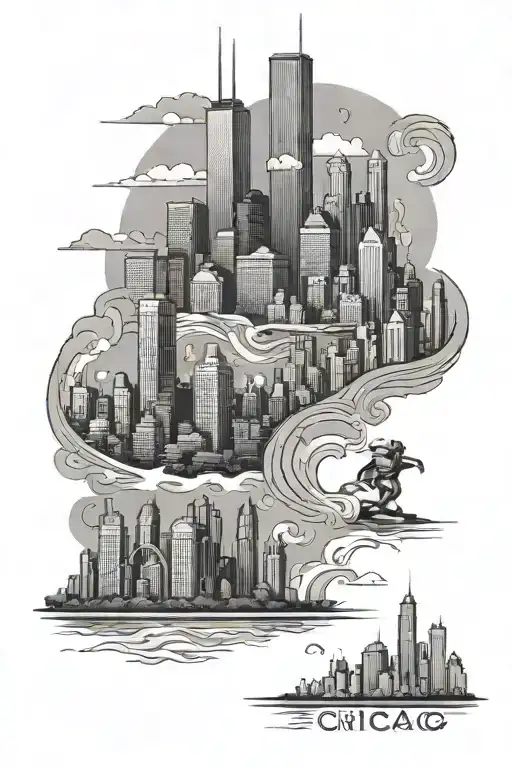 Chicago Skyline with Man running tattoo design idea
