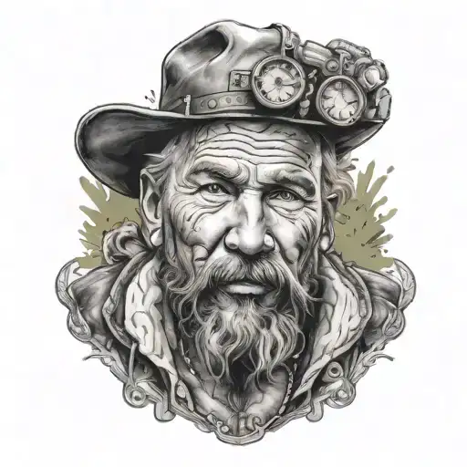 A striking portrait of a confident trapper surrounded by elements of trap music, money, and beautiful girls in a realistic style tattoo design idea