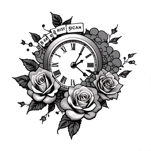 gambling addiction combined tattoo, risk nothing gain nothing, clouds, roses, time management  tattoo design idea