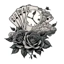 gambling addiction combined tattoo, risk nothing gain nothing, clouds, roses, time management  tattoo design idea