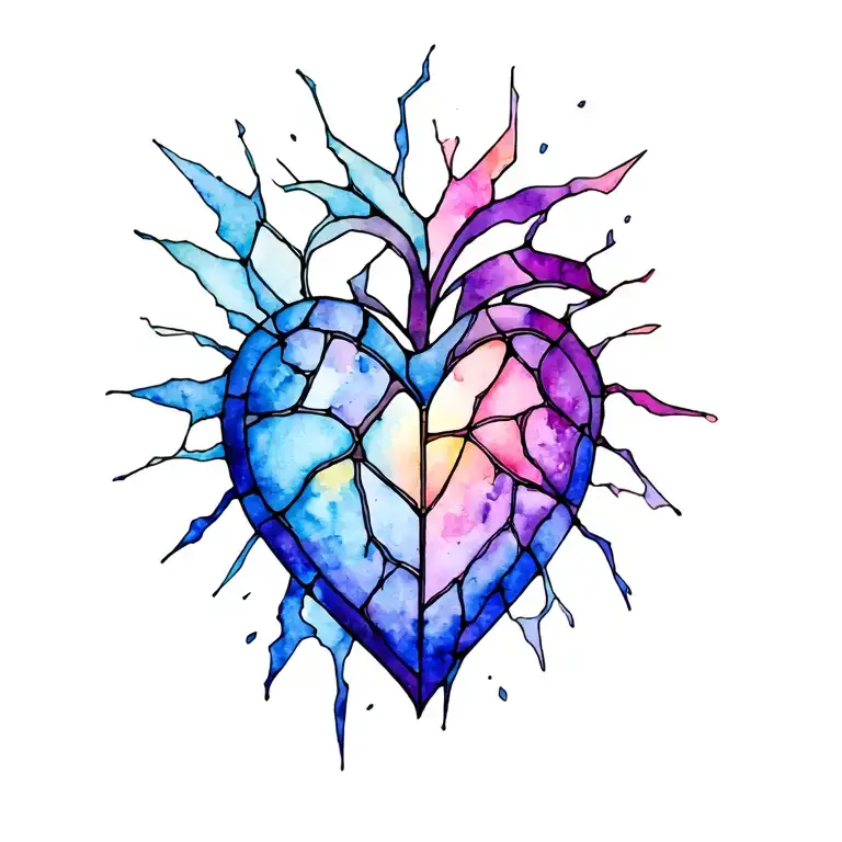 Stained Glass shattered heart tattoo design idea