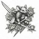 mouse Knight with sword surrounded by roses  tattoo design idea