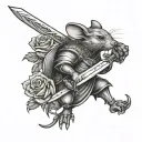 mouse Knight with sword surrounded by roses  tattoo design idea