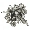 mouse Knight with sword surrounded by roses  tattoo design idea