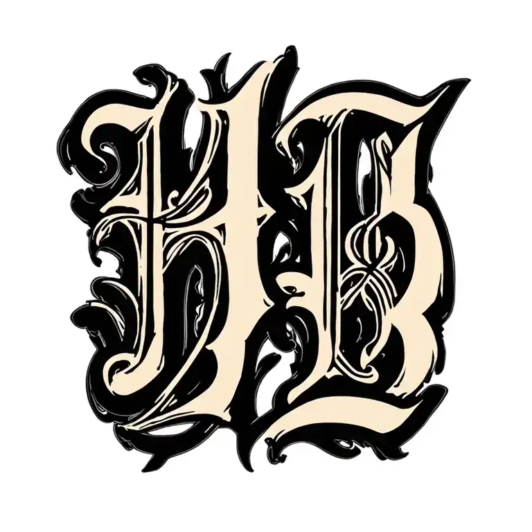 "H J B" old English font tattoo design idea