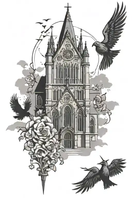 gothic catholic church silhouette tattoo design idea