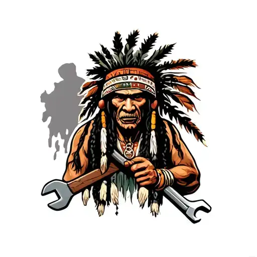 "Indigenous Plumbing " "Indigenous Plumbing " "Indigenous Plumbing " "Indigenous Plumbing " "Indigenous Plumbing " "Indigenous Plumbing " dread lock Native American holding a wrench tattoo design idea