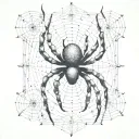 An abstract representation of a spider intertwined with cybersigilism symbols on a fence tattoo design idea