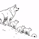mother wolf watching three wolf pups playing tattoo design idea