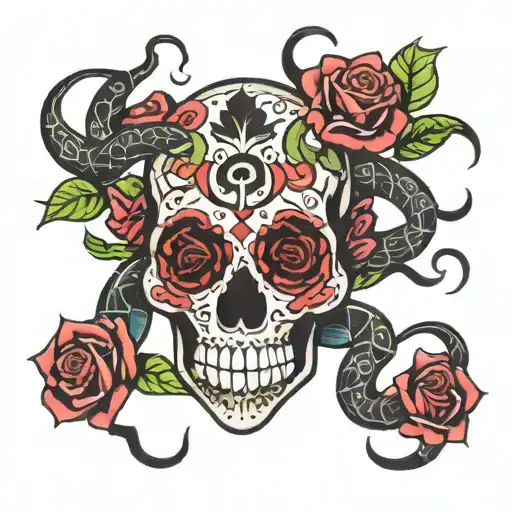 scorpion sugar skull roses intertwined tattoo design idea