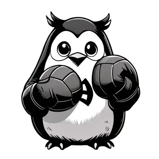 plush penguin holding volleyball and boxing gloves tattoo design idea