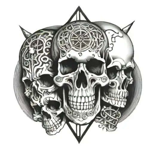 pain time healing Roman numerals skulls tattoo design idea