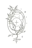 zodiac sign libra + life path + inscription balance + inscription soul / mind + lines + branches with foliage + stars tattoo design idea