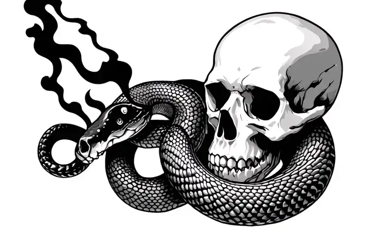 memento mori with black smokes and a snake tattoo design idea