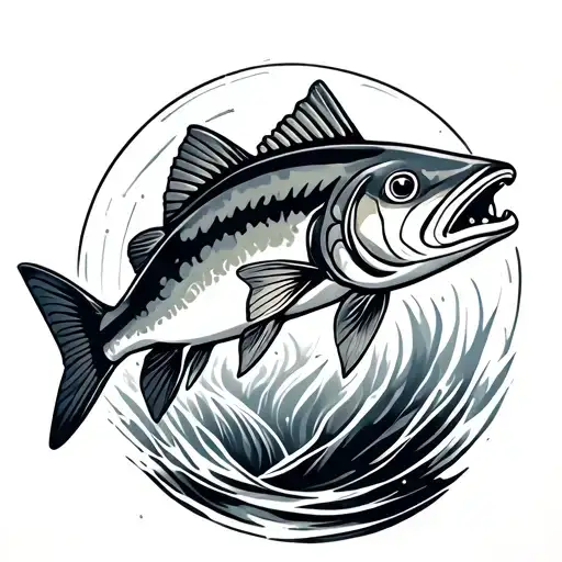 geometric trout leaping tattoo design idea