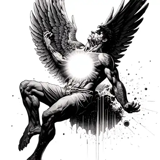 Icarus falling from the sun. Icarus looks like he's glitching tattoo design idea