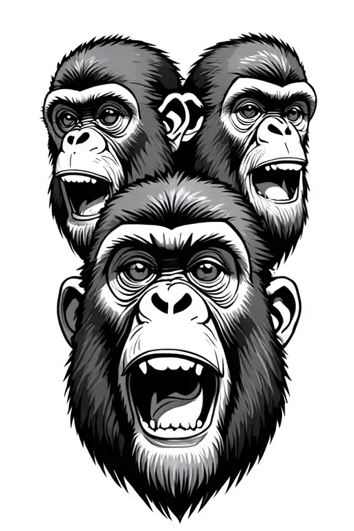 three monkeys representing the personalities tattoo design idea