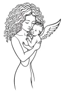 curly hair mom holding baby angel tattoo design idea