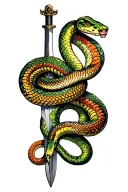 2 snakes coiled around a sword intertwined tattoo design idea