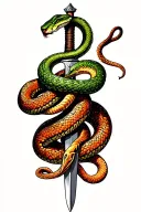 2 snakes coiled around a sword intertwined tattoo design idea