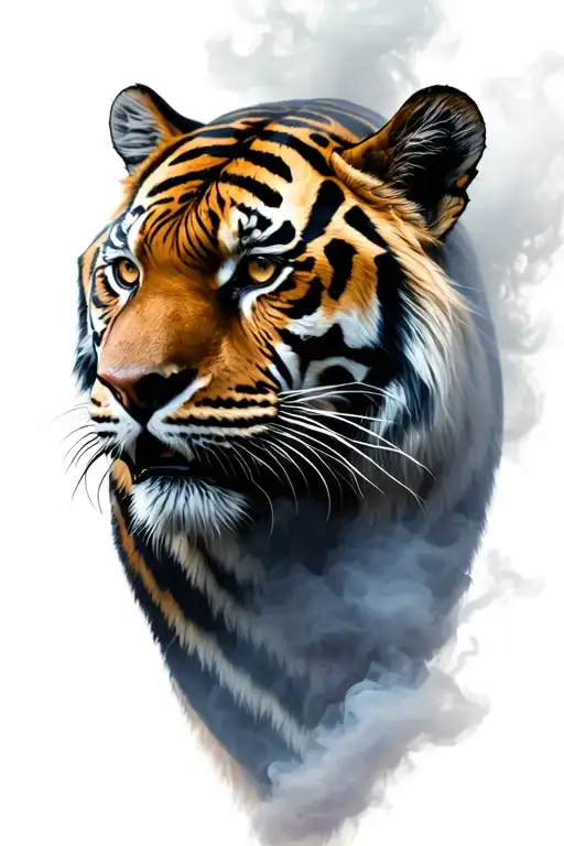 tiger head from side view surrounded by smoke fog tattoo design idea