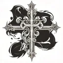 Gothic cross tattoo sketch, sharp lines, Valkyrie style tattoo design idea