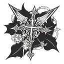 Gothic cross tattoo sketch, sharp lines, Valkyrie style tattoo design idea