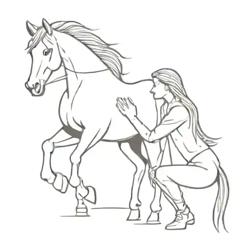 horse and girl relationship minimal line art tattoo design idea