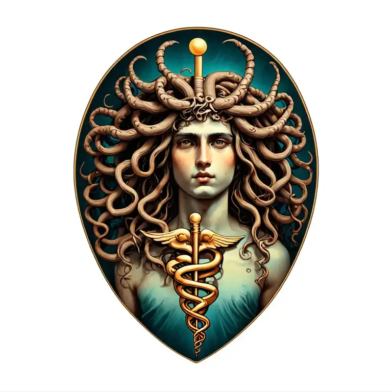 caduceus and Medusa tattoo design idea