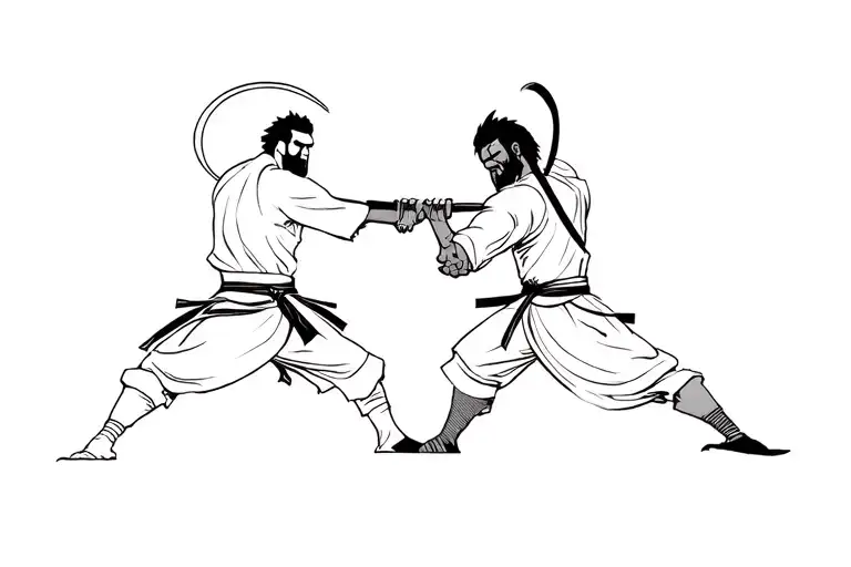 Samurai Jack and Afro Samurai fighting  tattoo design idea