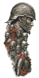 faces  roman solider, samurai , and a knight tattoo design idea
