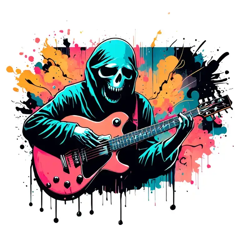 Ghost playing guitar tattoo design idea