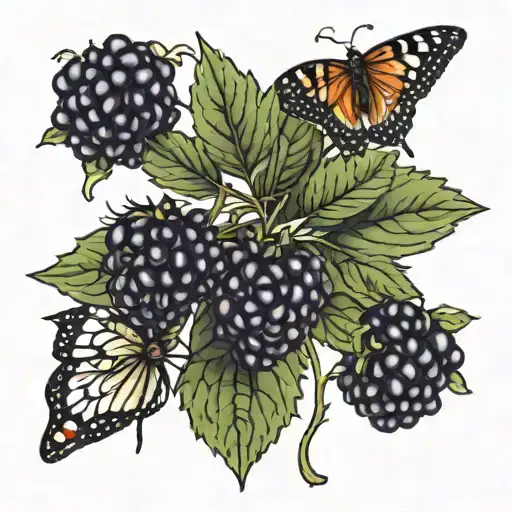 blackberry bush and butterflies tattoo design idea