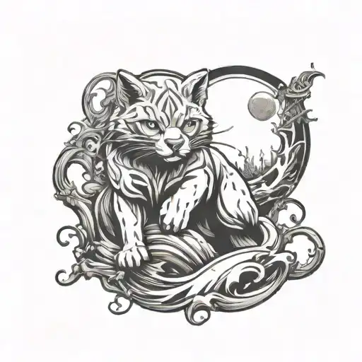 Main subject (paw ,moon and sea) Situation or environment (on a dark background) Action of the main motif (for coples )  tattoo design idea