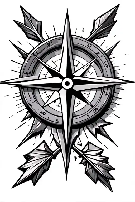 compass and broken arrows tattoo design idea