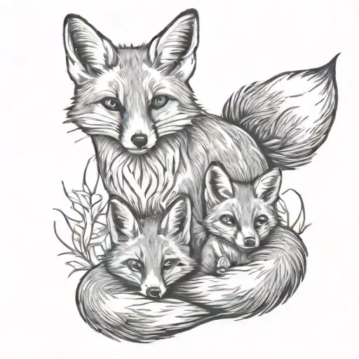 Fox mom and babies tattoo design idea