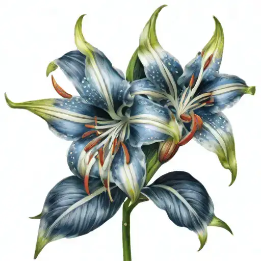 two spider lilies intertwined with one red and the other blue tattoo design idea