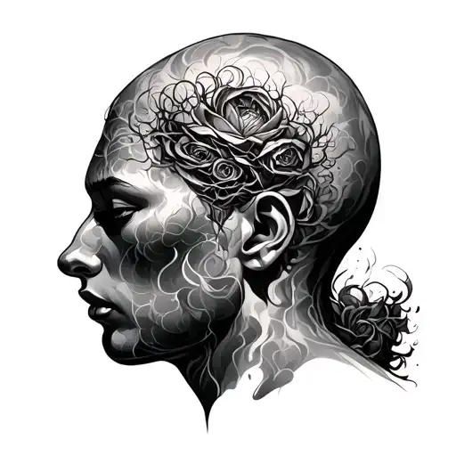 overthinking head emerging tattoo design idea