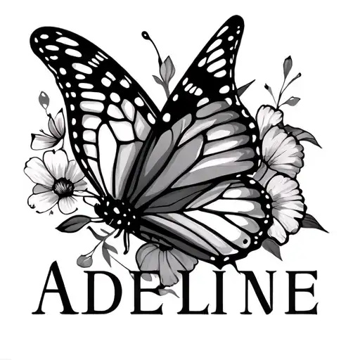 name Adeline with butterfly tattoo design idea