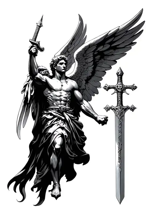 St. Michael archangel , Sword stuck tattoo design idea