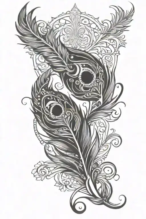 spiritual symbols intertwined, virgo and scorpio. peacock feather  tattoo design idea