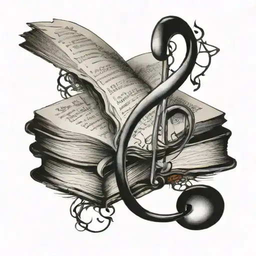 A musical note intertwined with a book spine tattoo design idea