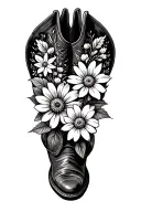 patsy cline cowgirl boot surrounded with flowers like Dogwoods, black eyed Susan's, and other Tennessee seasonal florals tattoo design idea