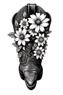 patsy cline cowgirl boot surrounded with flowers like Dogwoods, black eyed Susan's, and other Tennessee seasonal florals tattoo design idea