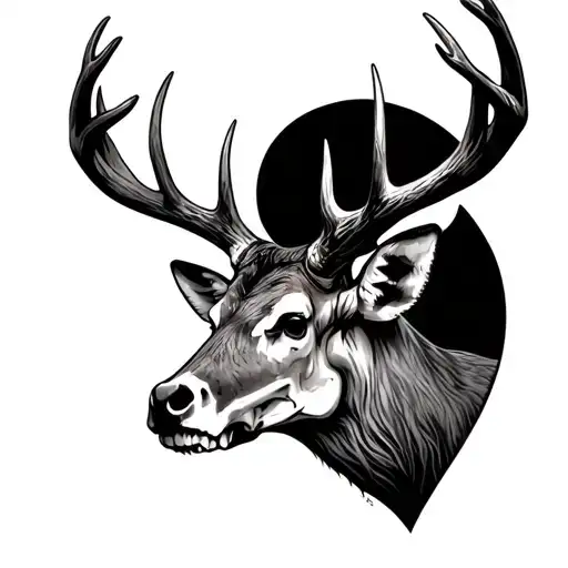 buck deer head island skull tattoo design idea