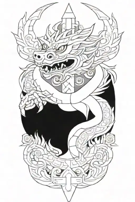 Aztec dragon wrapping around a cross made tattoo design idea