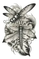 dragonfly hovering angel feather tattoo design idea