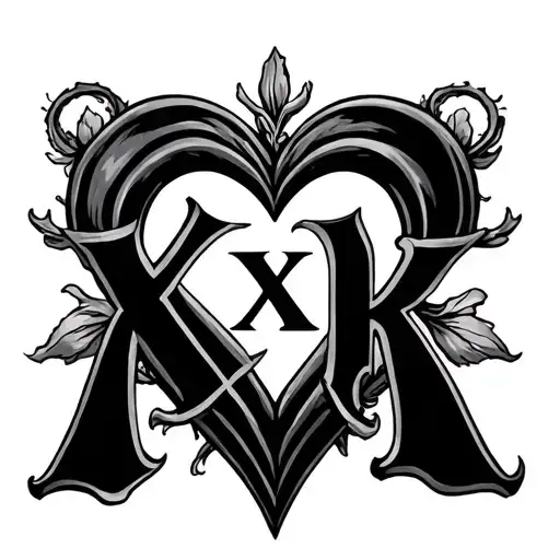 initials KXK in a heart tattoo design idea