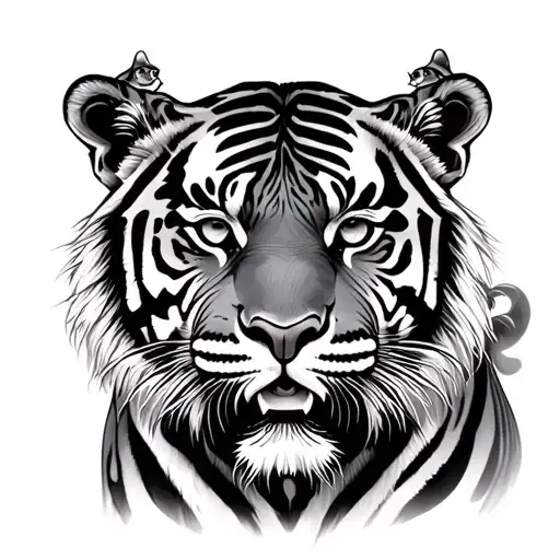 tiger surrounded by 5 cubs tattoo design idea